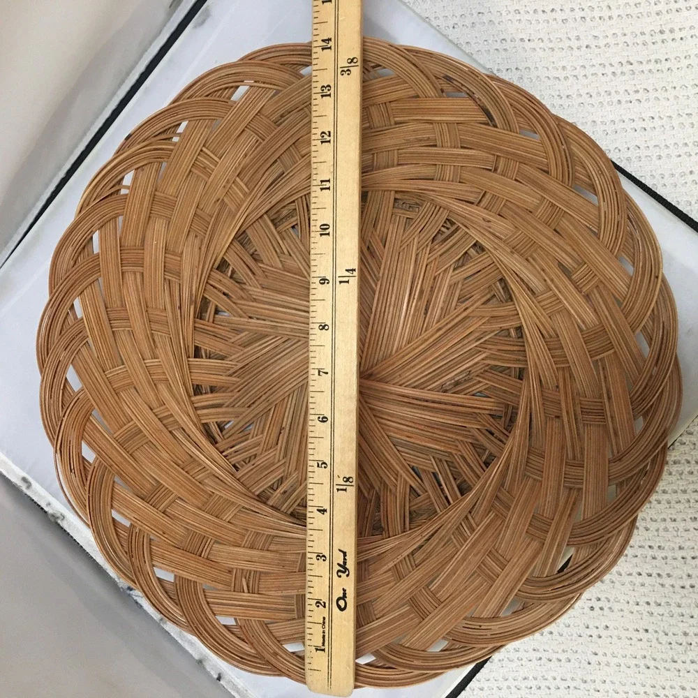 Woven Basket Tray 14 Inch Brown Spiral Wicker Decorative Bowl Cottagecore